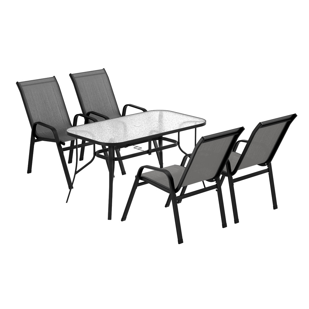 Gardeon 5PC Outdoor Dining Set Table and Chairs Patio Furniture Bistro Set Garden Grey