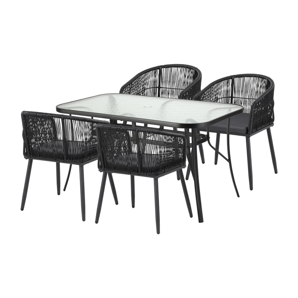 Gardeon 5PC Outdoor Dining Set Table and Chairs Garden Patio Furniture Bistro Set Black