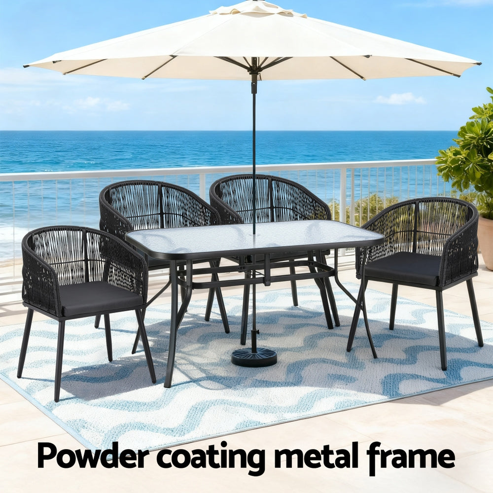 Gardeon 5PC Outdoor Dining Set Table and Chairs Garden Patio Furniture Bistro Set Black