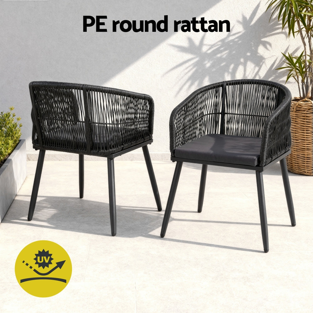 Gardeon 5PC Outdoor Dining Set Table and Chairs Garden Patio Furniture Bistro Set Black