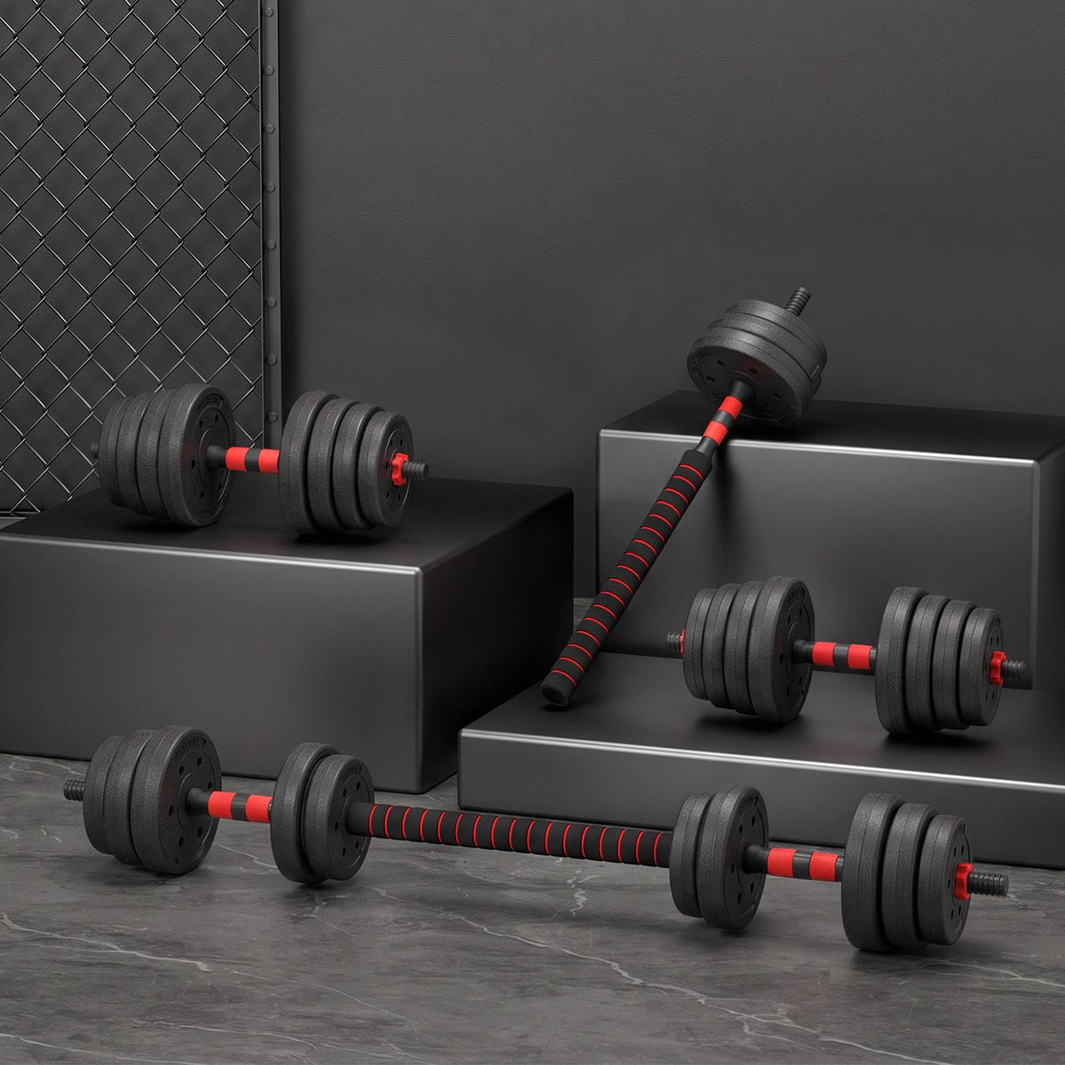 Everfit 30kg Adjustable Dumbbell Set 4in1 Barbell Weight Plates Home Workout