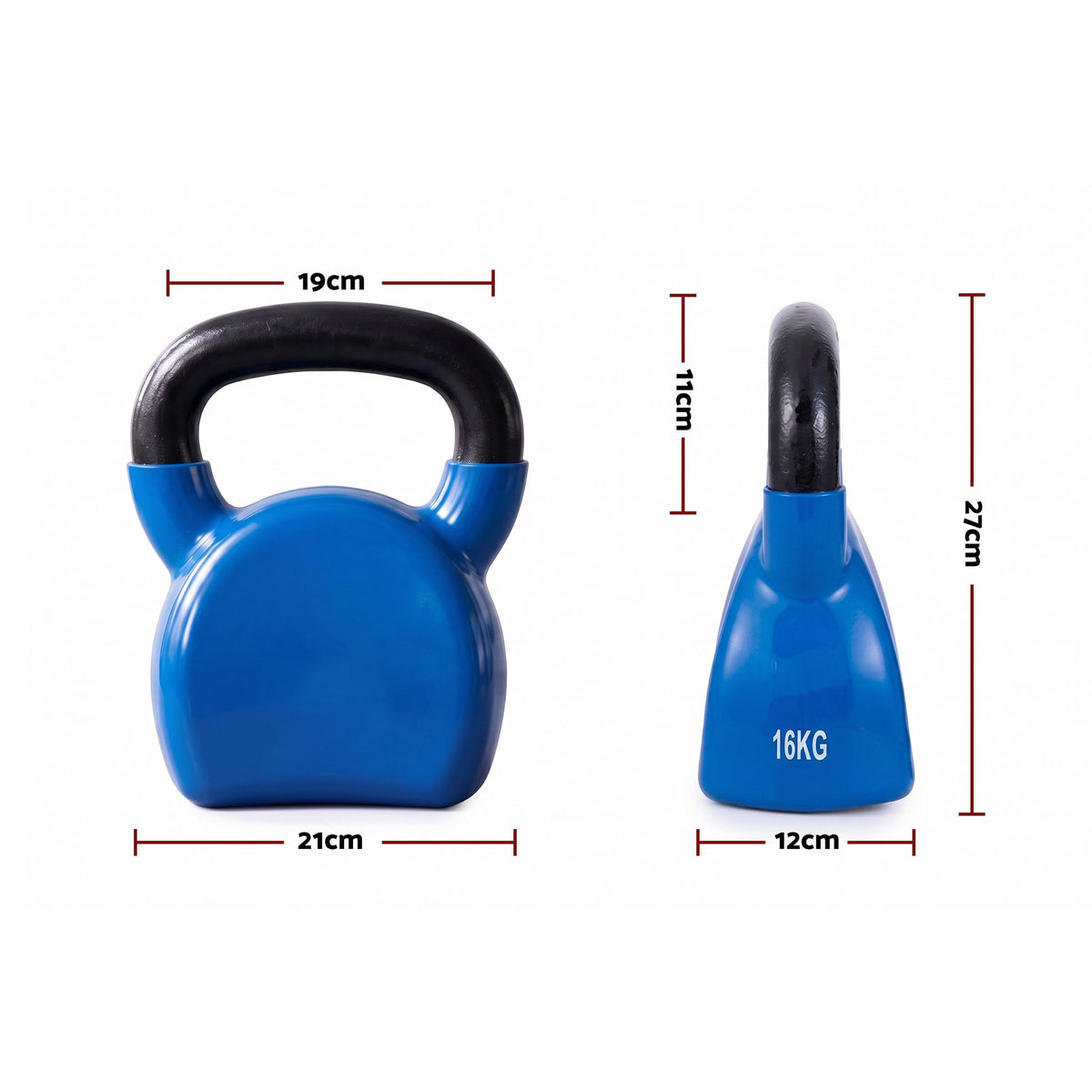 Everfit 16kg Kettlebell Cast Iron Weightlifting Bench Dumbbells Kettle Bell Blue