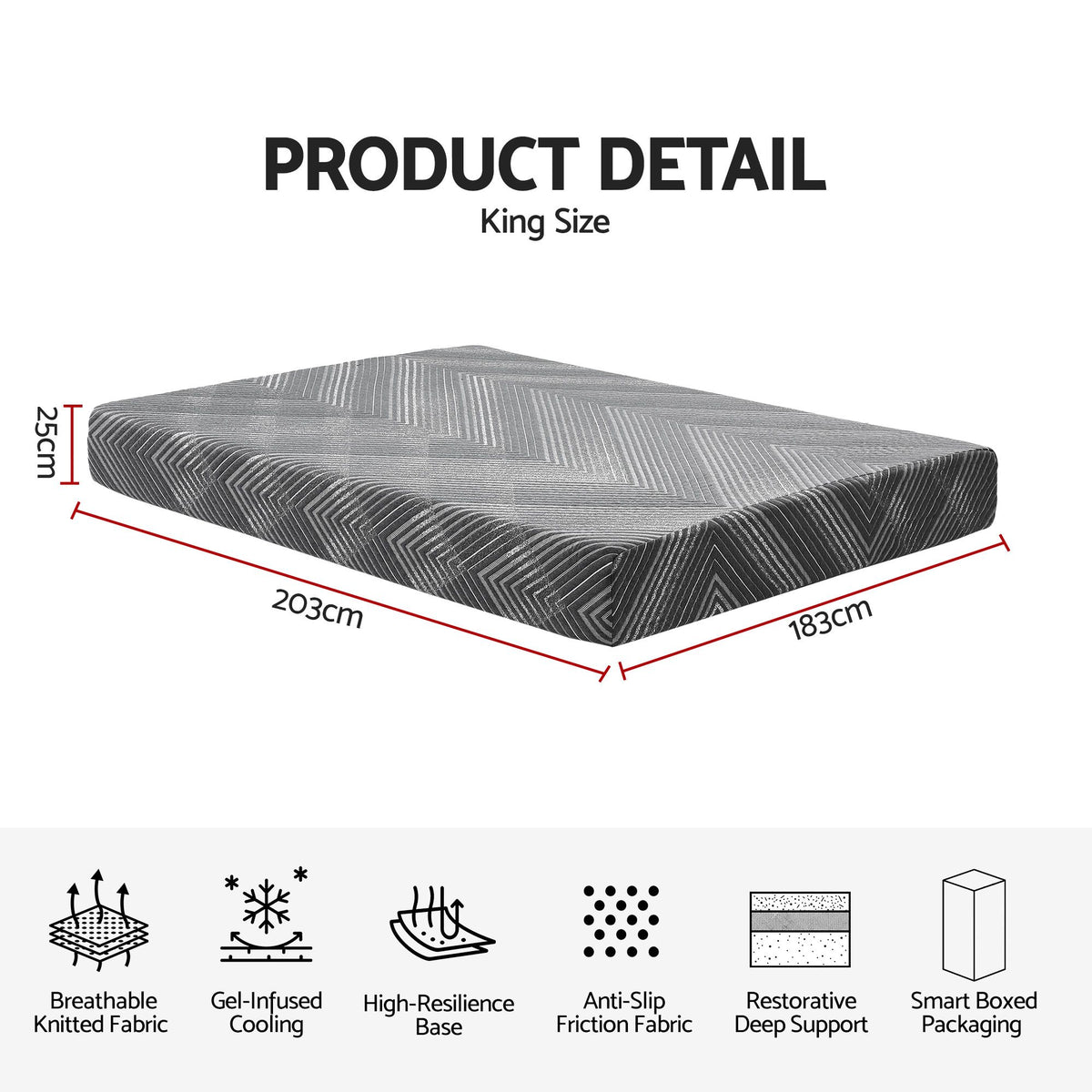 Giselle 25cm King Memory Foam Mattress Gel Infused Foam Removable Cover