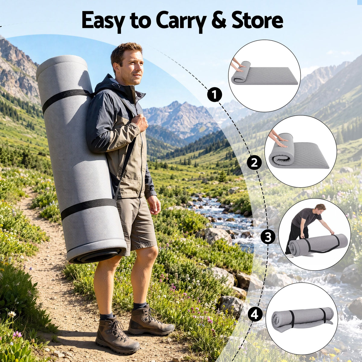 Giselle Folding Mattress Double 5cm Foldable Camping Travel Roll-Up Sleeping Mat