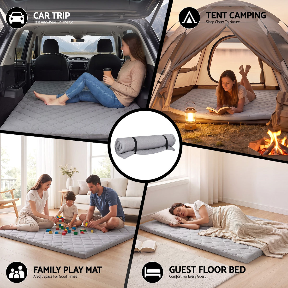 Giselle Folding Mattress Double 5cm Foldable Camping Travel Roll-Up Sleeping Mat
