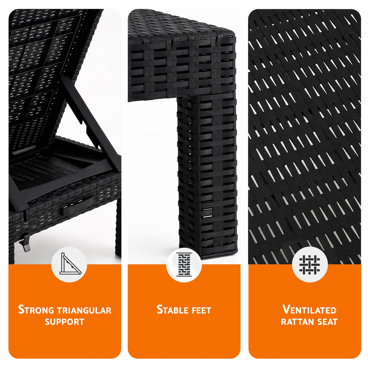 Gardeon 2X Foldable Sun Lounges Outdoor Recliner Patio Beach Chair Rattan Black