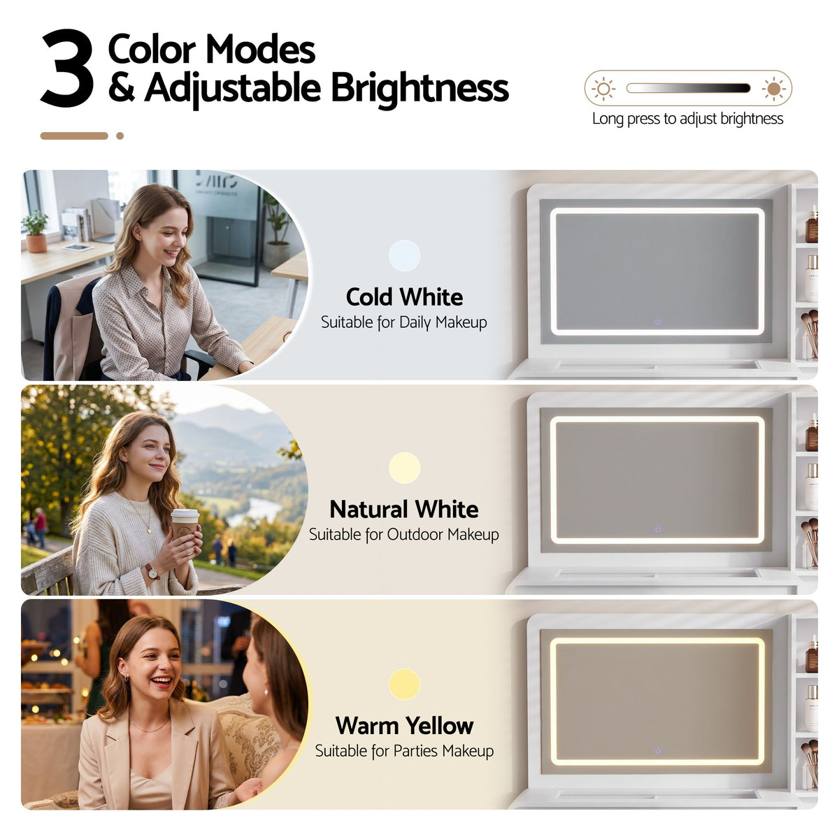 Artiss Dressing Table Makeup Vanity Desk LED Mirror Drawers Charging Station Curved Edge White