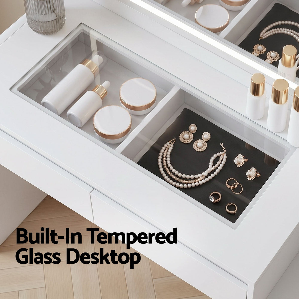 Artiss Dressing Table Makeup Vanity Desk LED Mirror Drawers Charging Station Curved Edge White