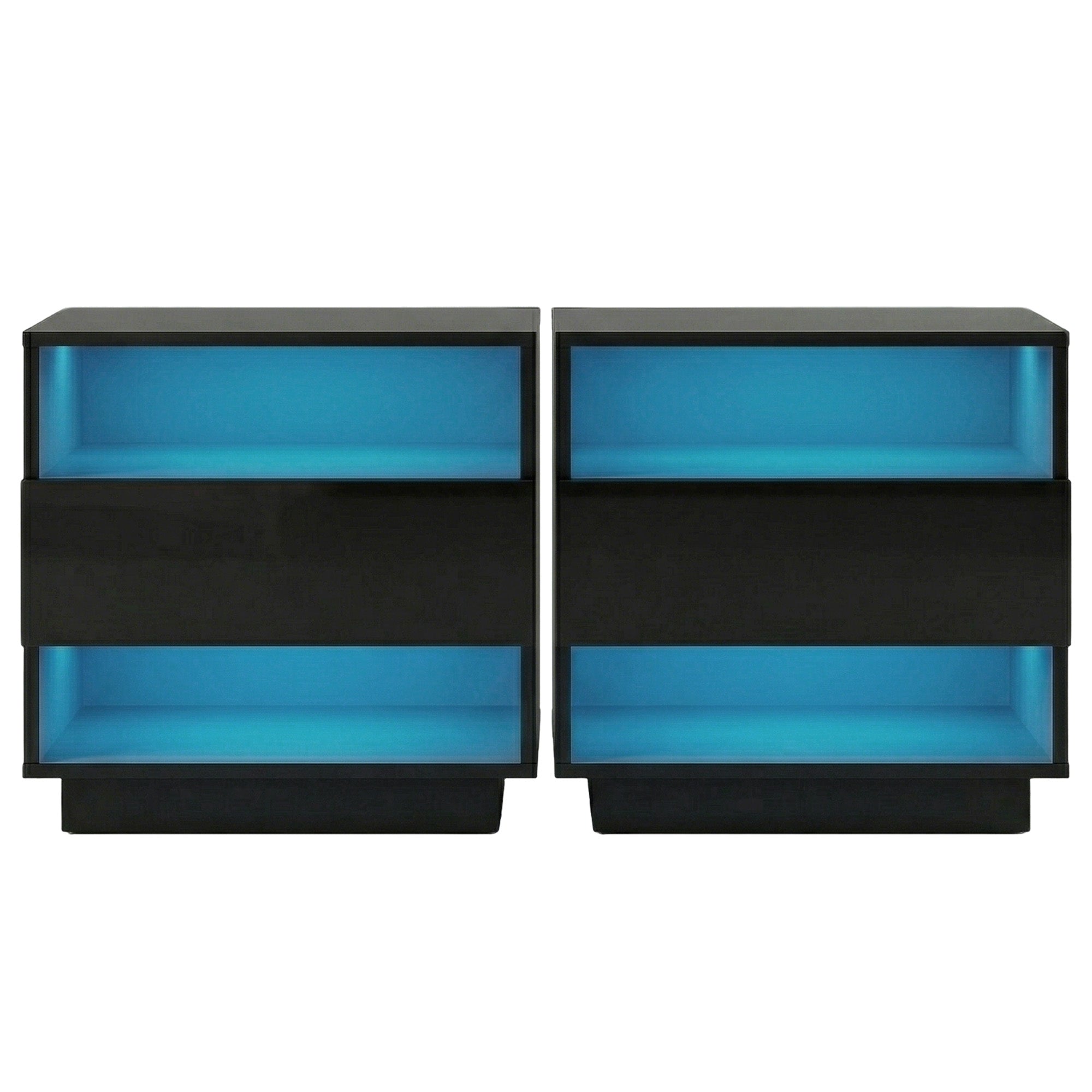 Artiss 2x Bedside Table LED with 2 Shelves - HANA Black