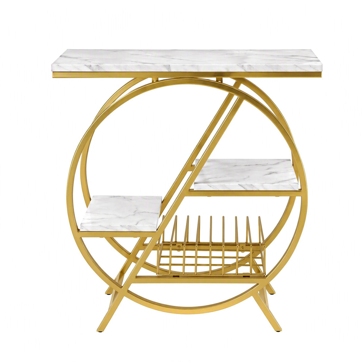Artiss Side Table Marble Finish Coffee Table Nightstand Storage Shelf White&Gold