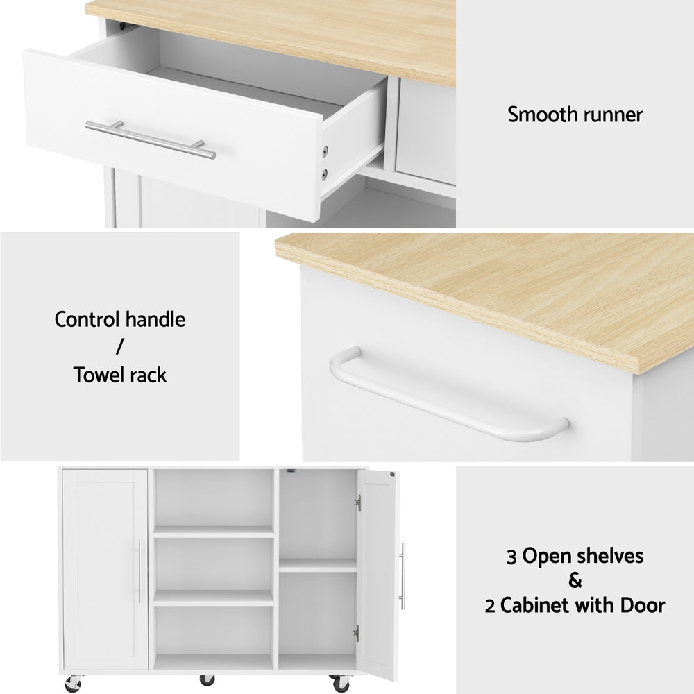 Artiss Kitchen Island Trolley Rolling Serving Cart Storage Drawer Cabinet 100cm White