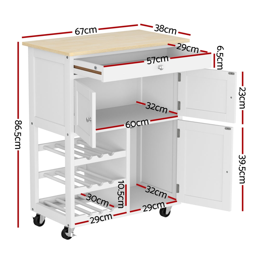 Artiss Kitchen Island Trolley Rolling Serving Cart Storage Cart Drawer Cupboard