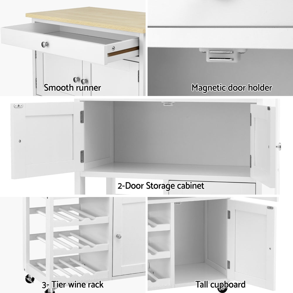 Artiss Kitchen Island Trolley Rolling Serving Cart Storage Cart Drawer Cupboard