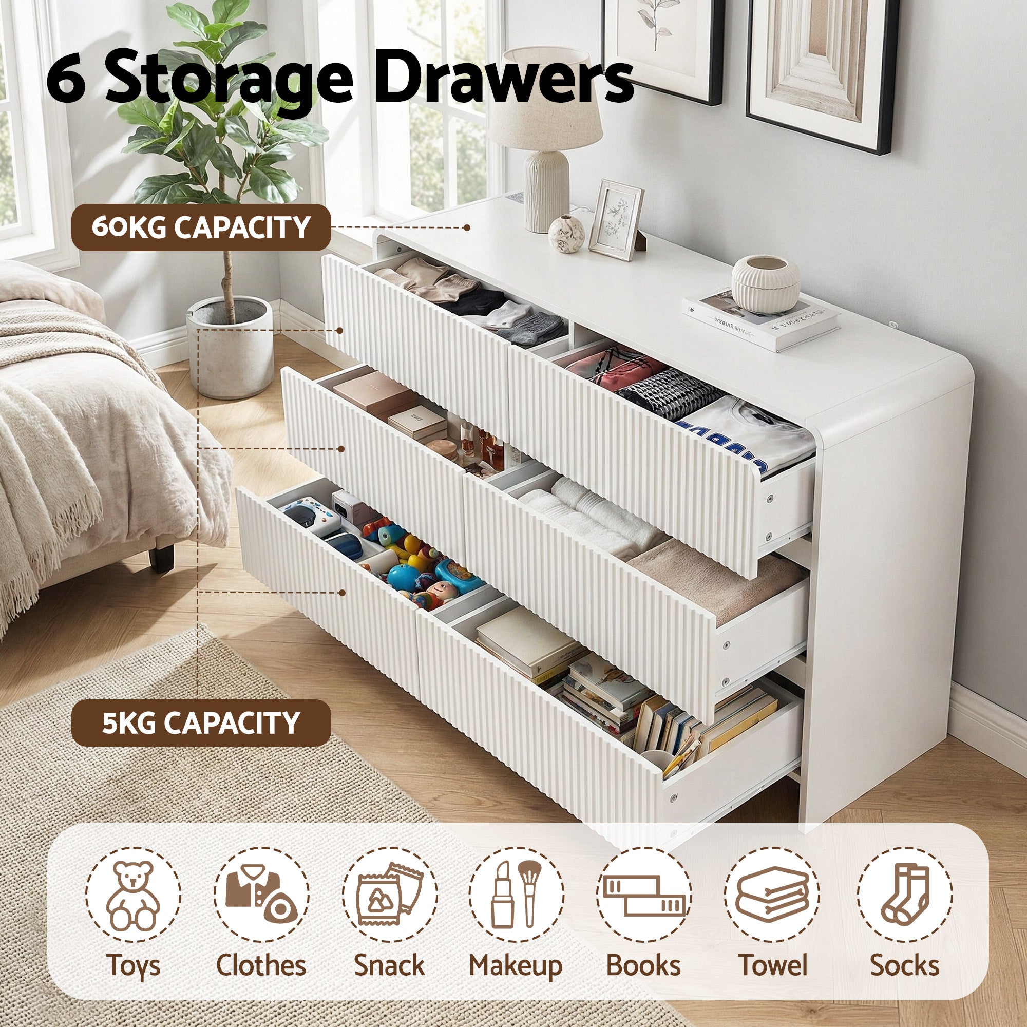 Artiss 6 Chest of Drawers Dresser Cabinet White