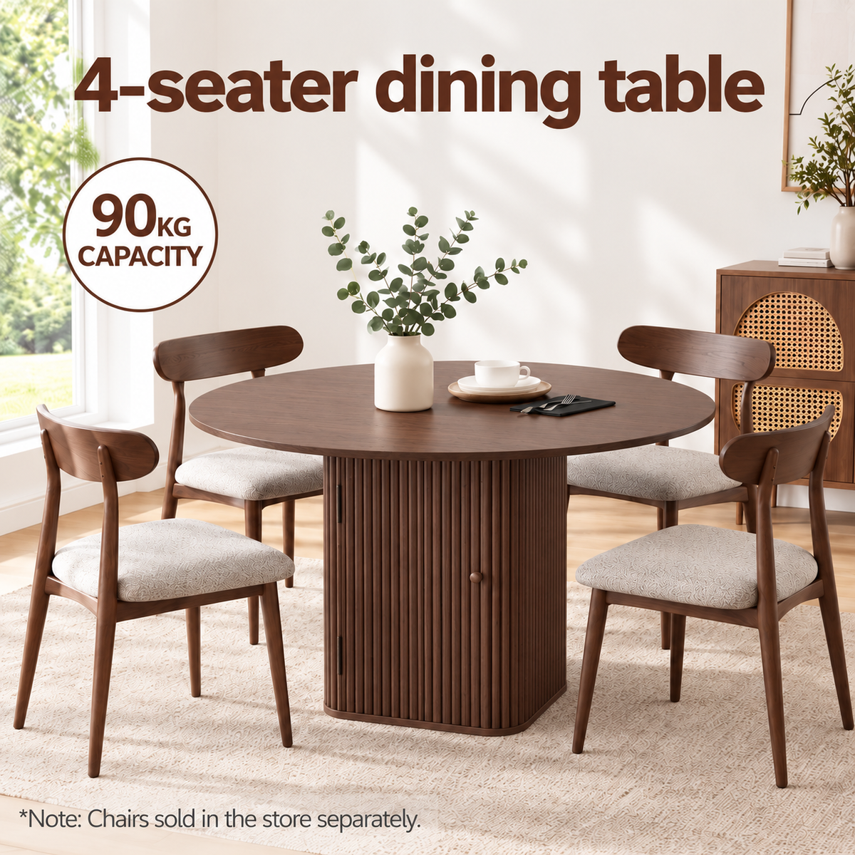 Artiss Modern Round Dining Table with Hidden Storage Base 100cm Dark Walnut