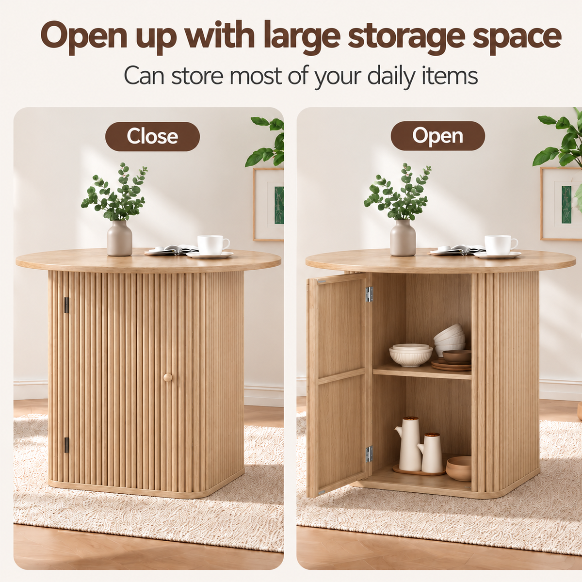Artiss Modern Round Dining Table with Hidden Storage Base 80cm Natural Wood