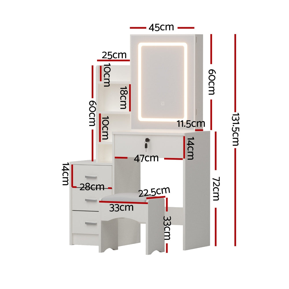 Artiss Dressing Table Vanity Desk Set Stool Led White