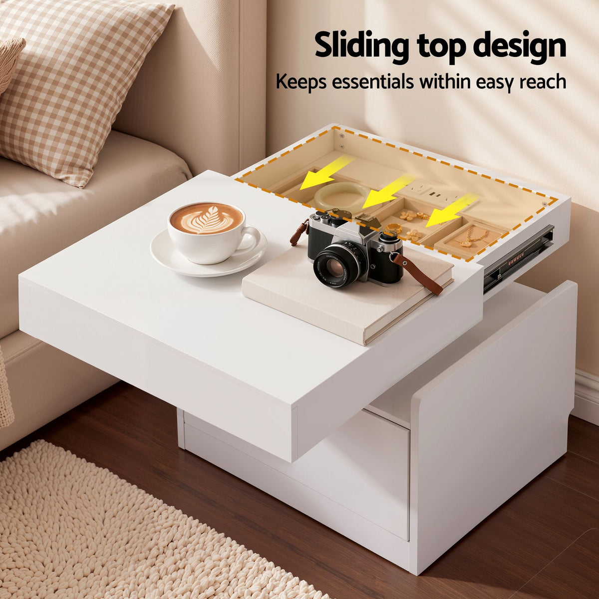 Artiss Bedside Table with Charging Station Drawer Sliding Top Nightstand White