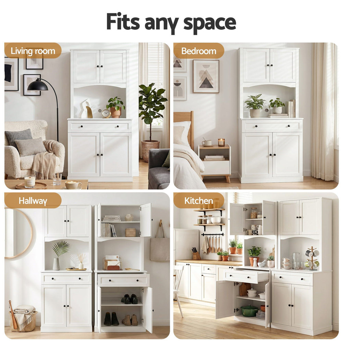 Artiss 2x Buffet Sideboard Hutch Pantry Cabinet Kitchen Storage BEINI White