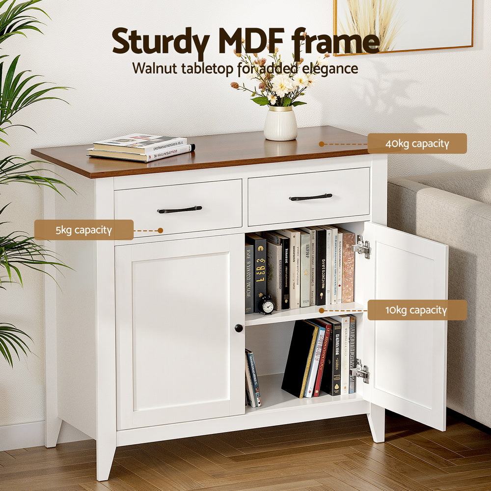 Artiss Buffet Sideboard Storage Cabinet Kitchen Cupboard Hallway 2 Drawers White