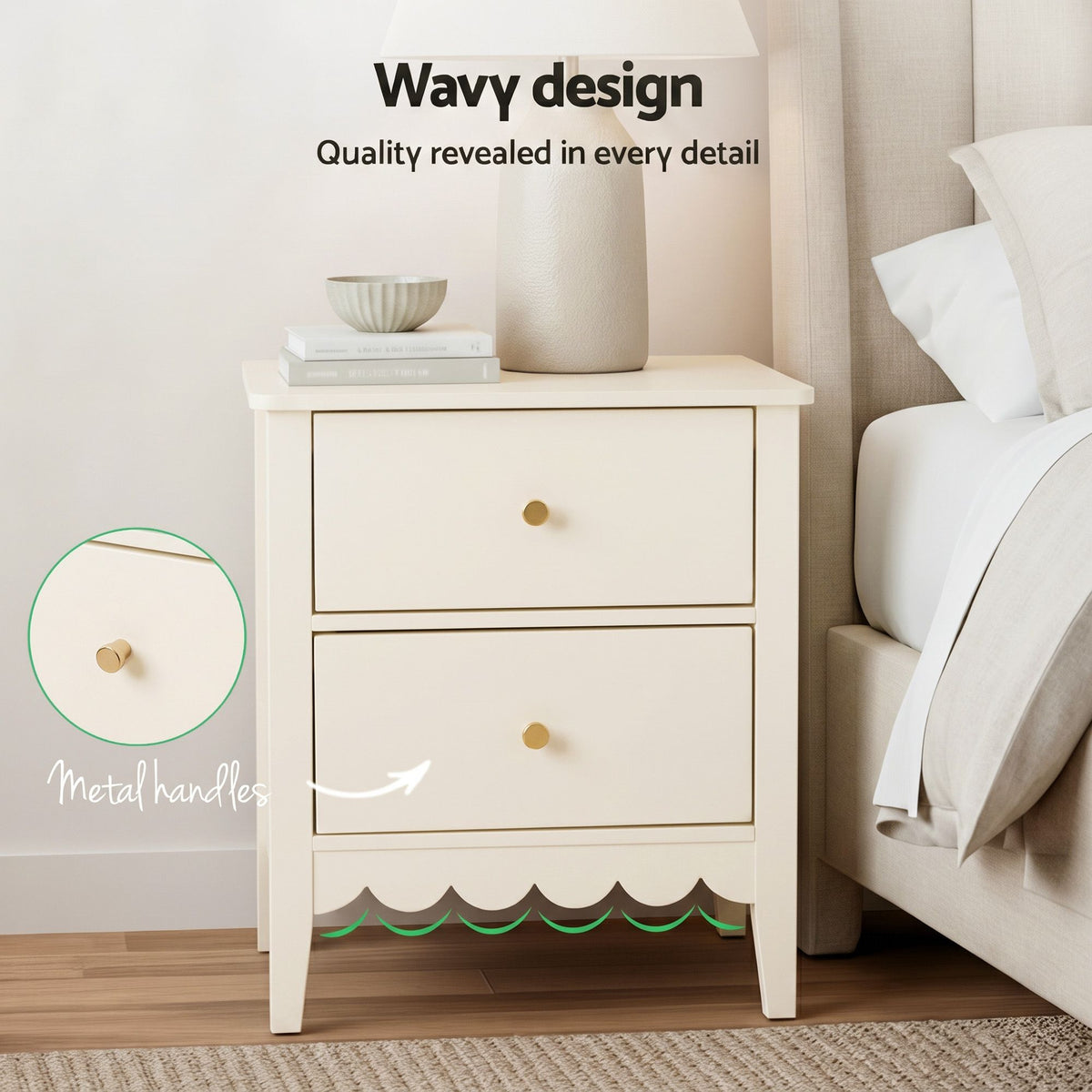 Artiss 2x Bedside Table 2 Drawers Bedroom Storage Nightstand Beige