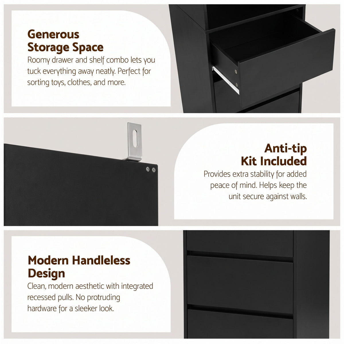 Artiss 2x Chest of 3 Drawers Tallboy Cabinet Black