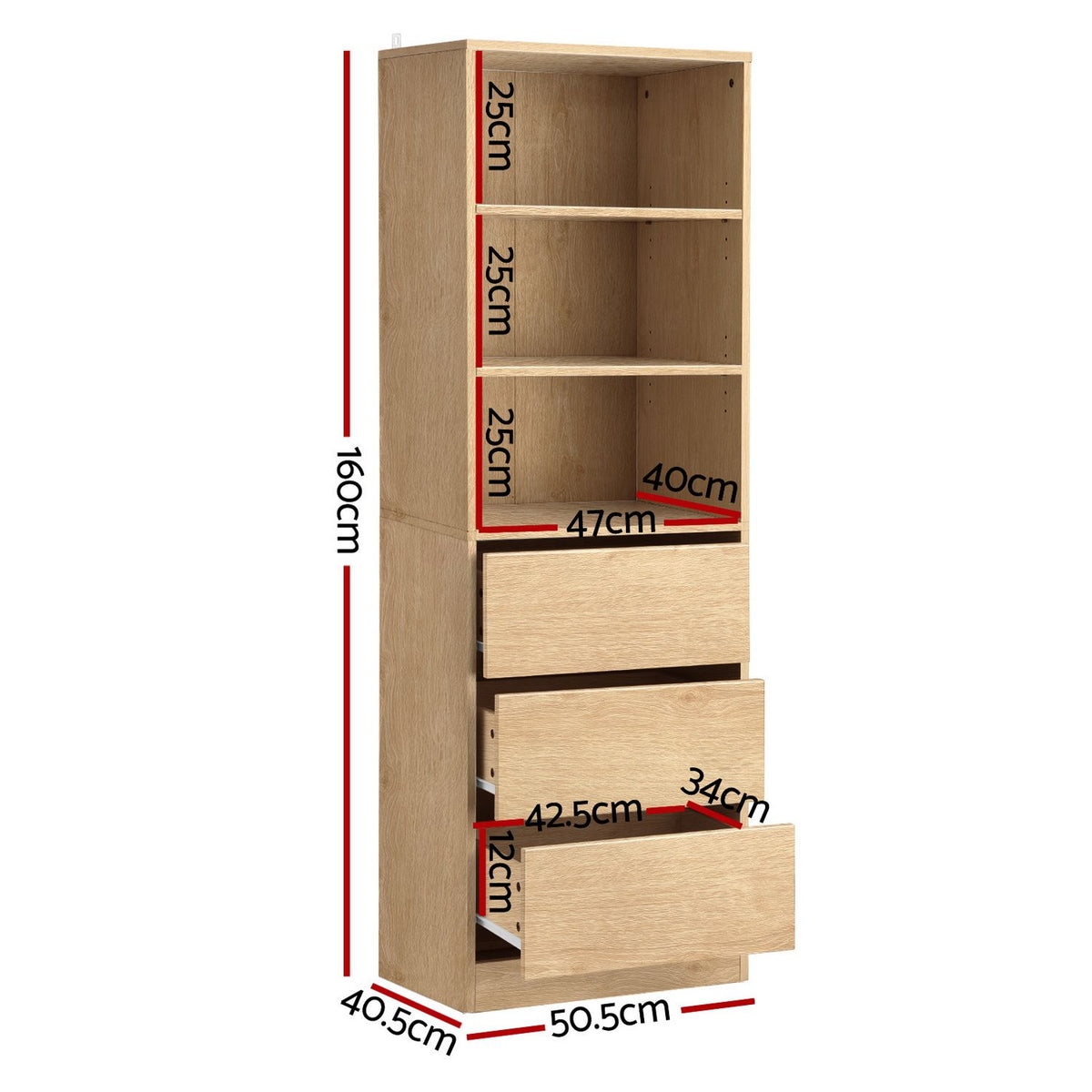 Artiss 2x Chest of 3 Drawers Tallboy Cabinet Pine