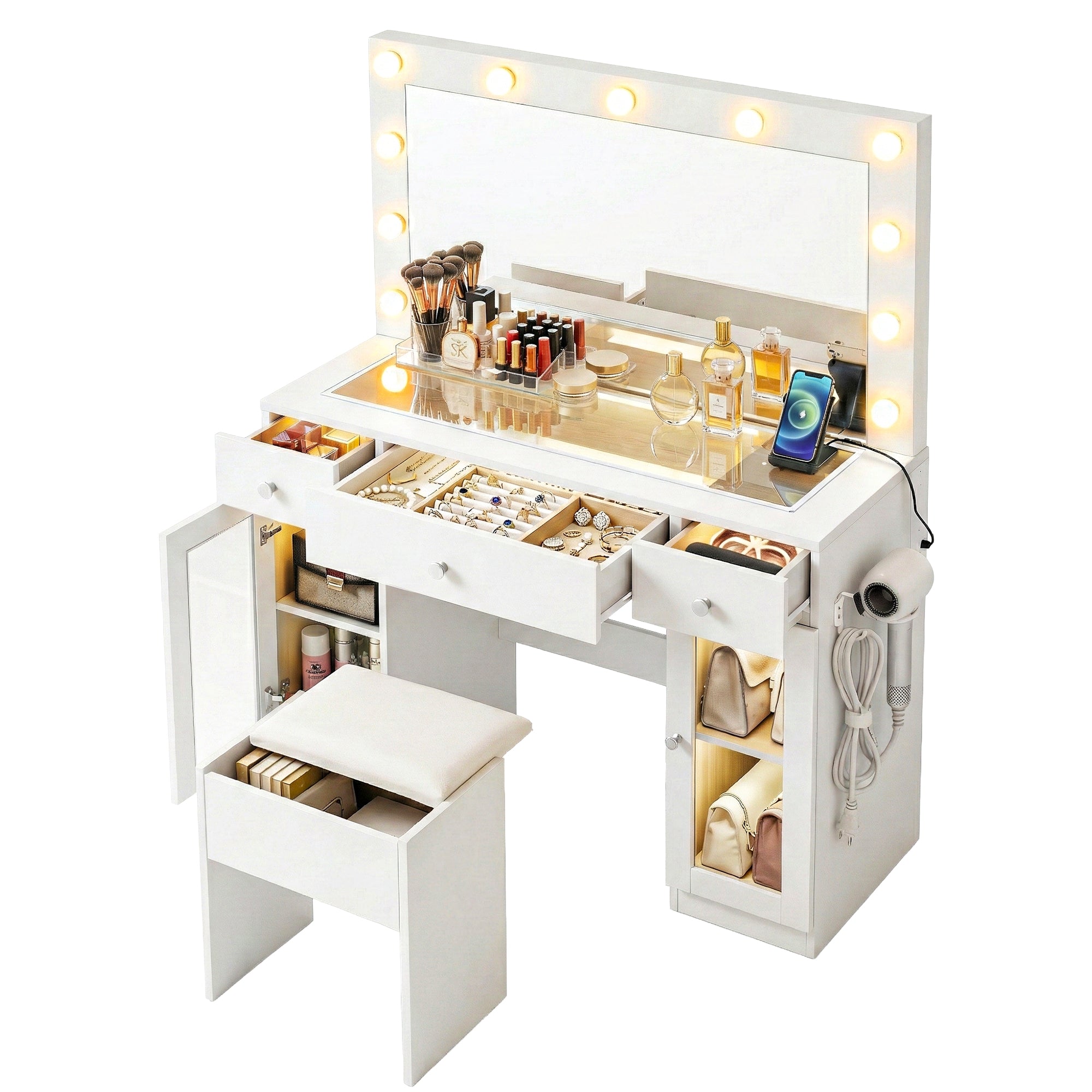 Artiss Dressing Table Vanity Desk Set LED Bulbs RGB Light White