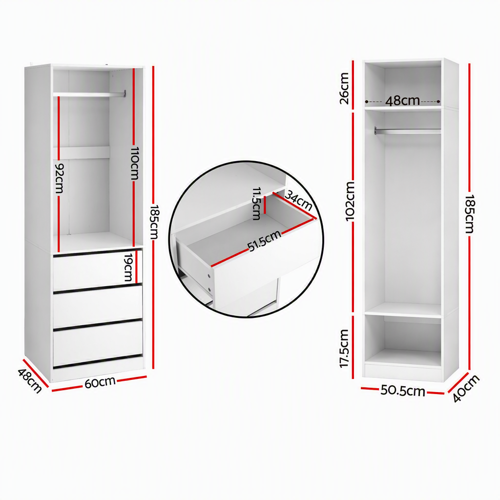 Artiss 2X Wardrobe Clothes Closet Storage Organiser Armoire White