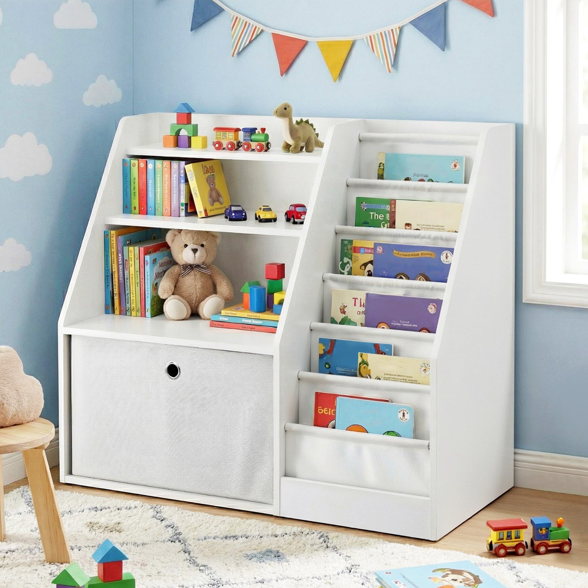 Keezi Kids Bookshelf Children Bookcase Organizer Storage Rack Display Drawer White