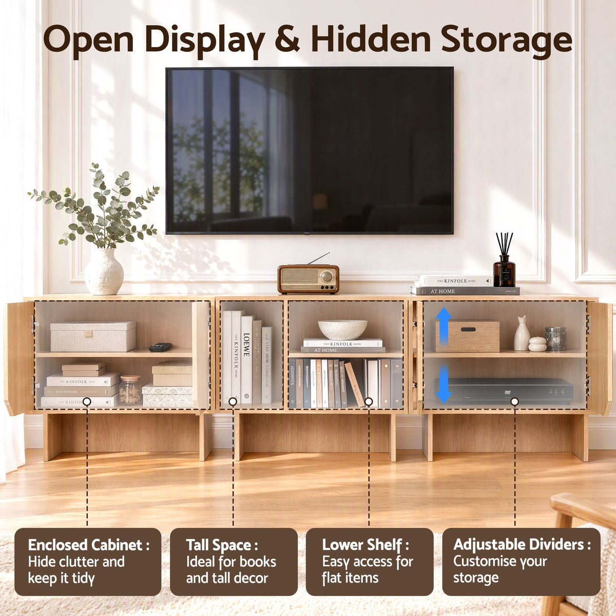 Artiss Modular TV Unit Storage Cabinet Adjustable Shelf Robot-Vac Friendly Pine