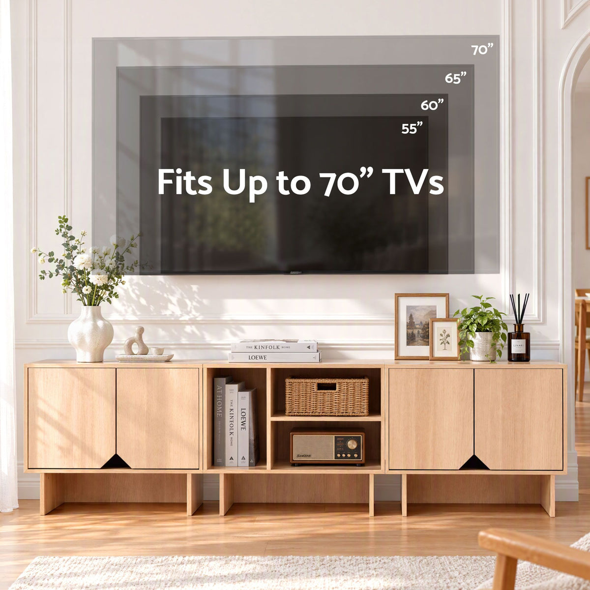 Artiss Modular TV Unit Storage Cabinet Adjustable Shelf Robot-Vac Friendly Pine