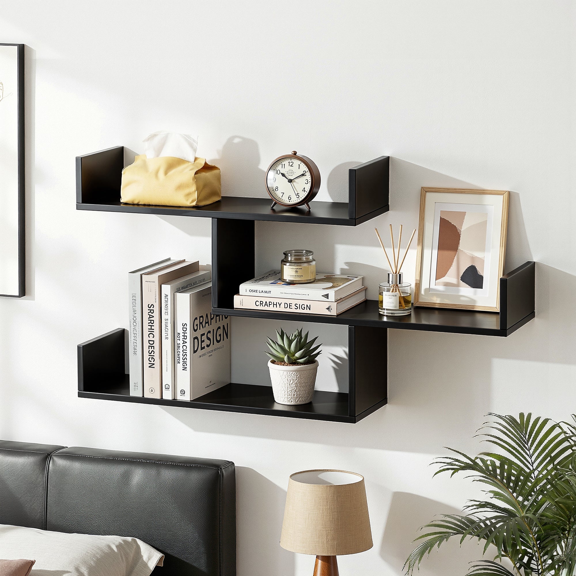 Artiss Floating Wall Shelf 3 Tier Black