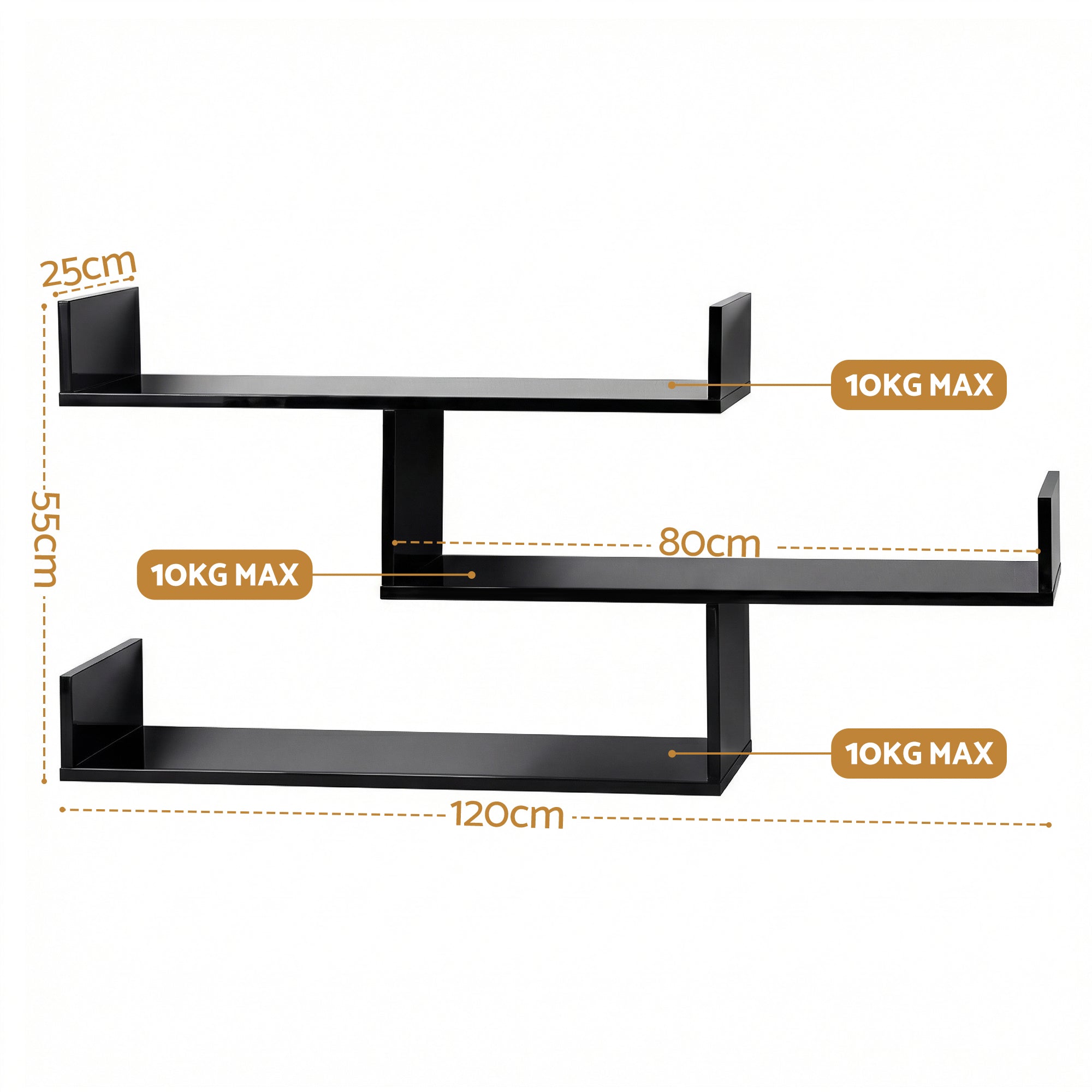 Artiss Floating Wall Shelf 3 Tier Black