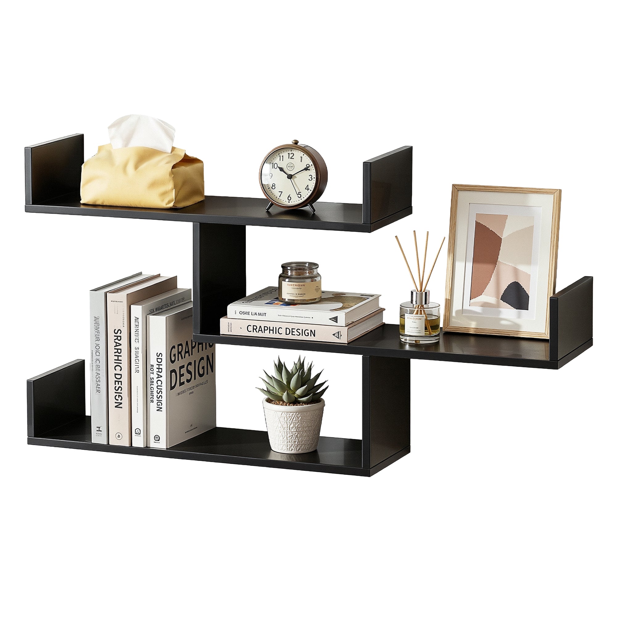 Artiss Floating Wall Shelf 3 Tier Black