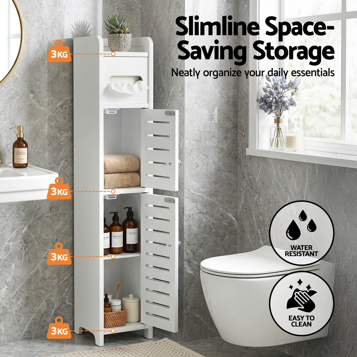 Artiss 2x Bathroom Storage Cabinet 3-Tier Toilet Paper Holder Organizer White