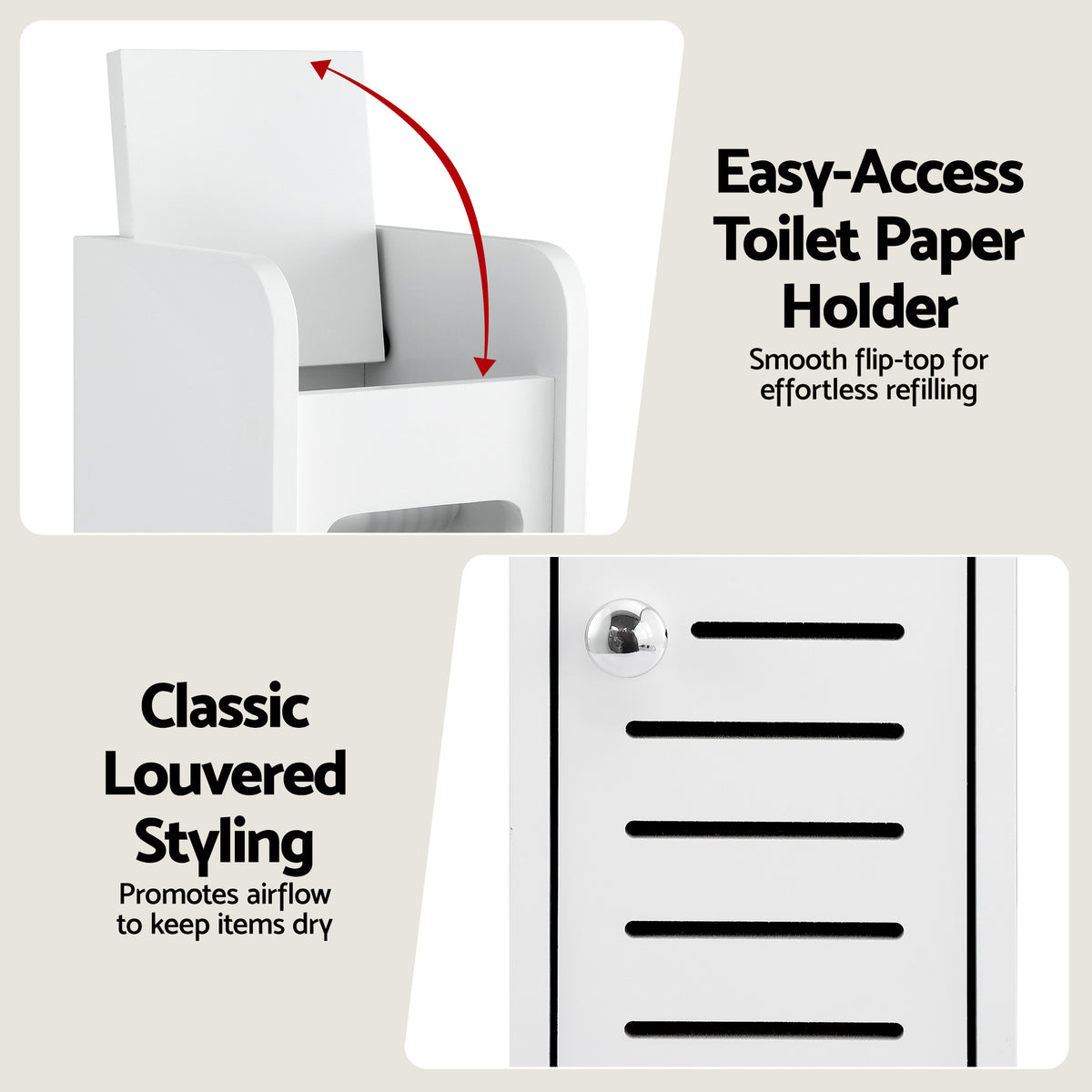 Artiss 2x Bathroom Storage Cabinet 3-Tier Toilet Paper Holder Organizer White