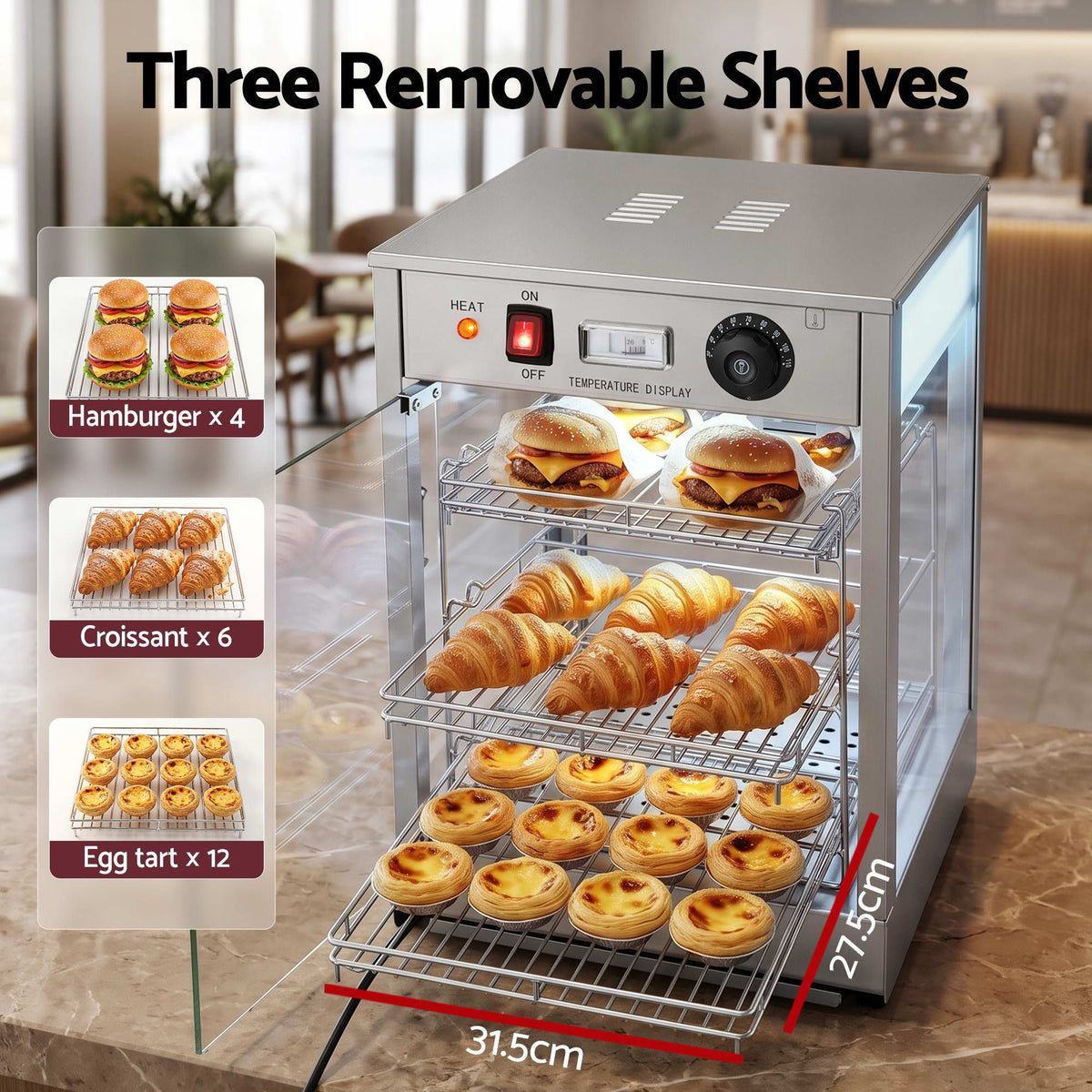 Devanti Commercial Food Warmer 850W 3 Shelf Heated Display Cabinet