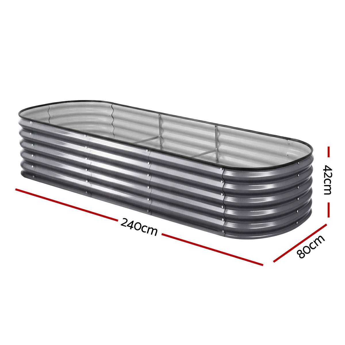 Green Fingers 3 Pcs Raised Garden Bed Kit Oval Galvanized Steel Planter Boxes 240x80x42cm, Heavy Duty Metal Elevated Garden Bed for Vegetables Flowers Herbs, with Safety Edging, Gloves & Pegs Included
