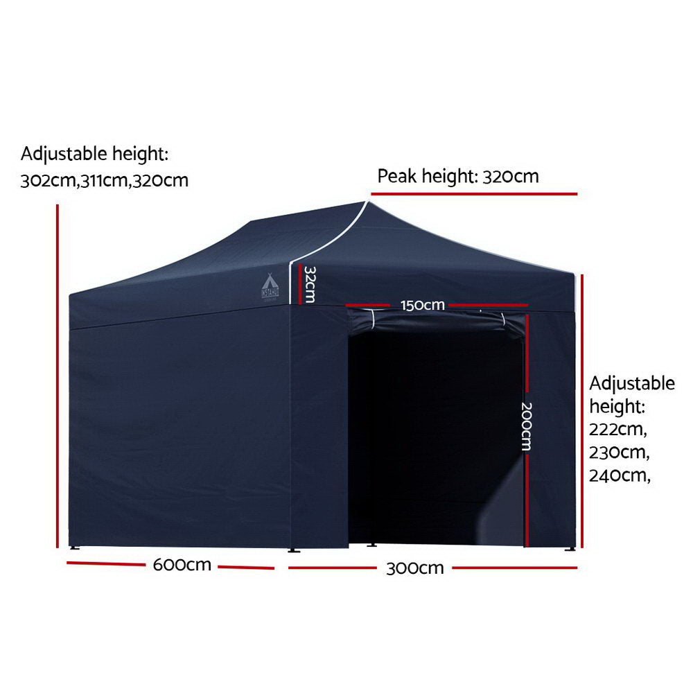 Instahut Gazebo Pop Up Marquee 3x6 Folding Tent Gazebos Camping 500D Oxford Navy