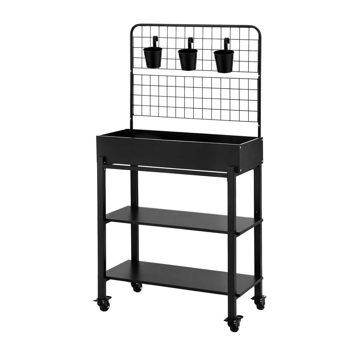 Green Fingers Mobile Raised Garden Bed with Trellis & Shelves Dark Grey