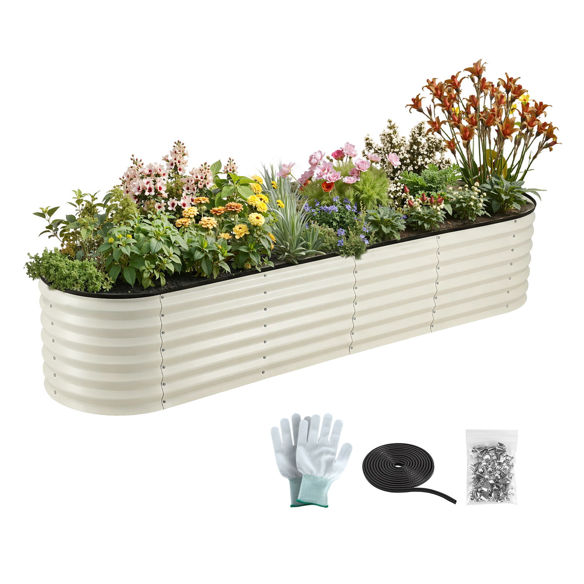 Green Fingers Oval Raised Garden Bed Galvanised Planter Box Rust Resistant 240x60x45cm White