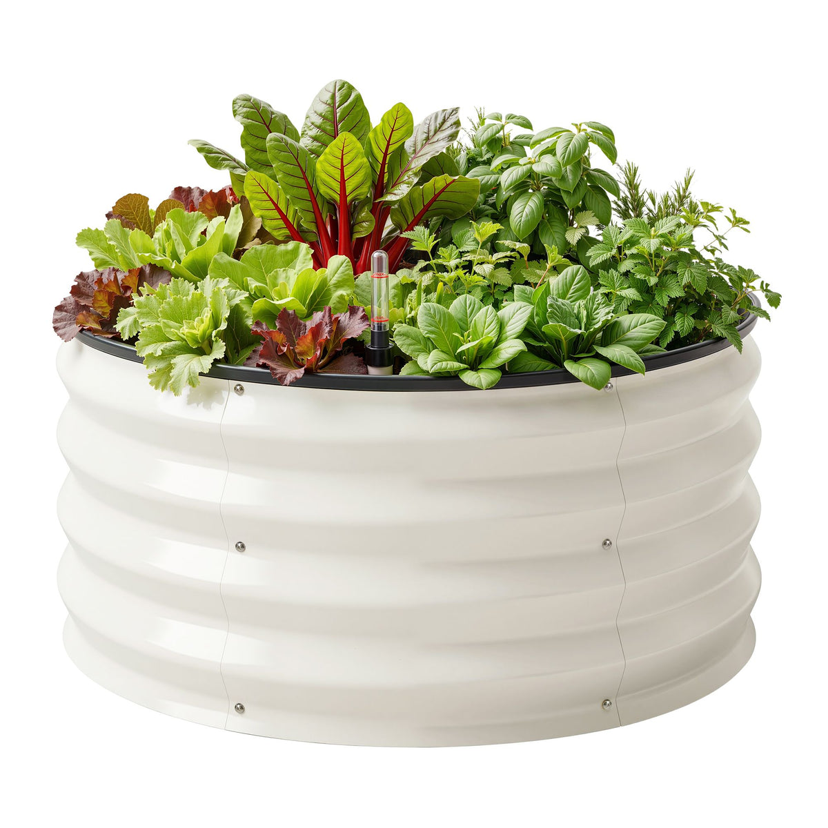 Green Fingers Self Watering Round Garden Bed Galvanised for Balcony Deck 60x60x30cm