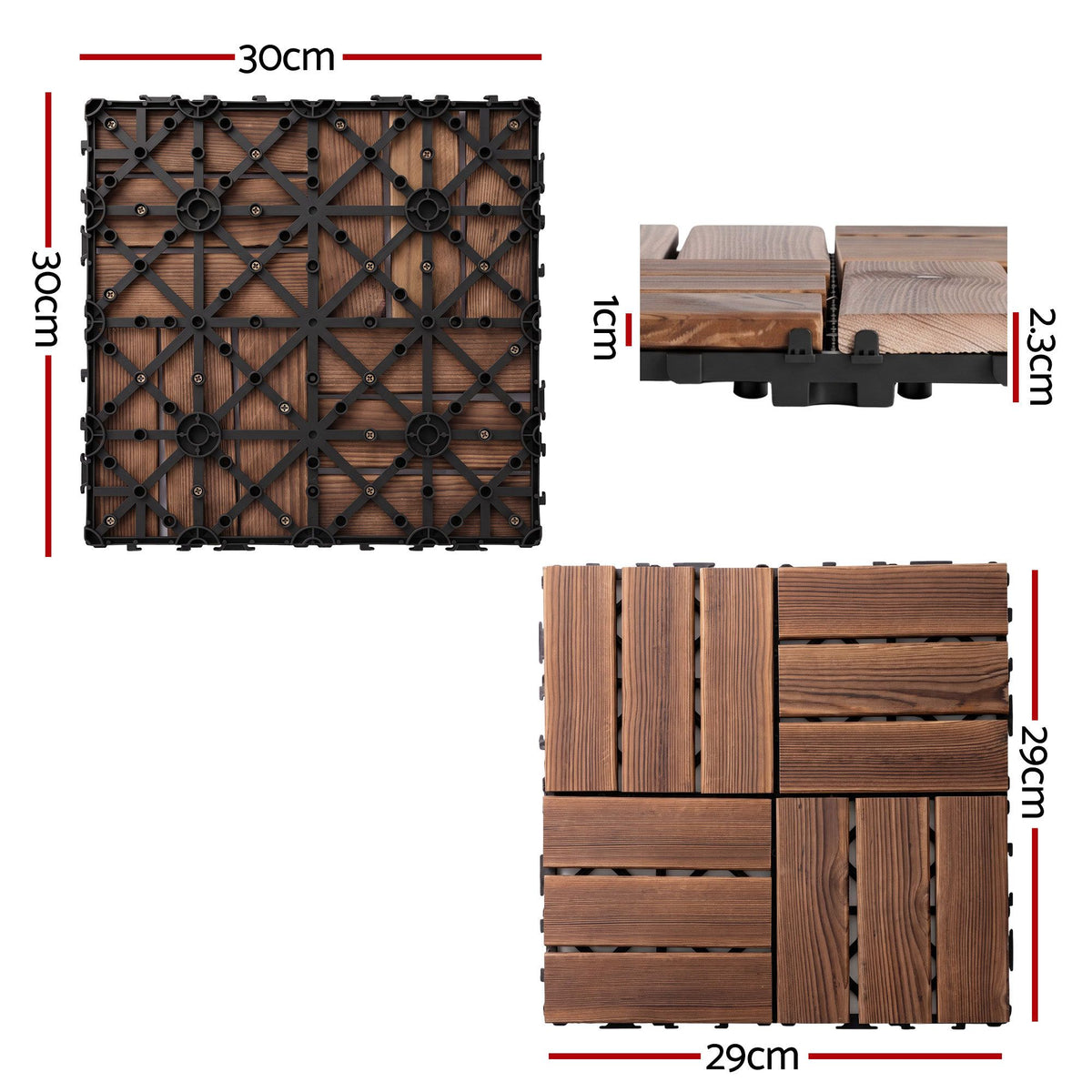 Gardeon 27PCS Wood Deck Tiles 30x30cm Interlocking Floor Tiles Pine Brown