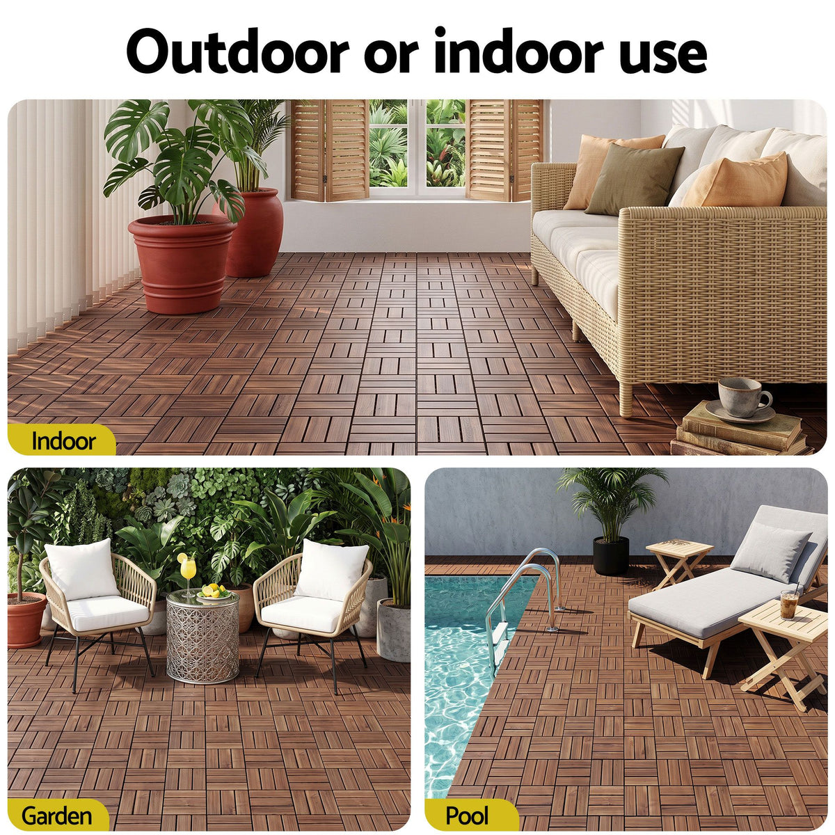 Gardeon 27PCS Wood Deck Tiles 30x30cm Interlocking Floor Tiles Pine Brown