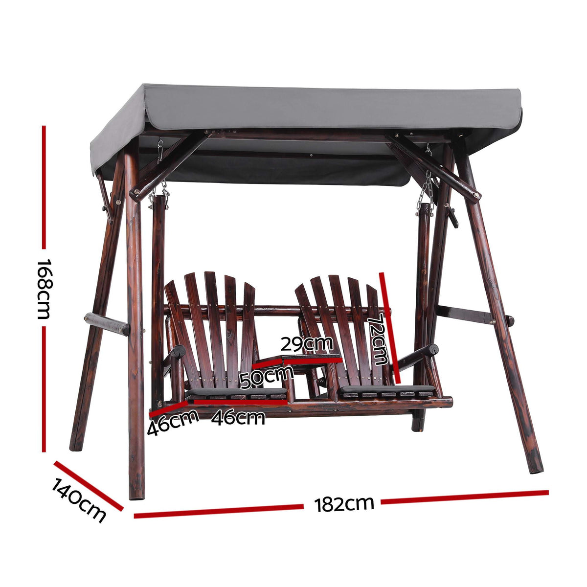 Gardeon Outdoor Wooden Swing Chair with Canopy Middle Table Charcoal