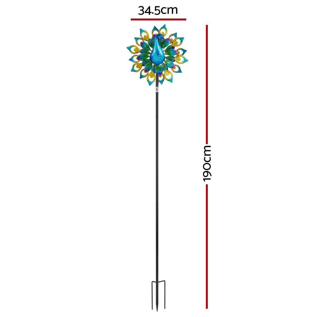Gardeon Garden Windmill Solar Light Colorful Peacock Metal Spinner 190cm