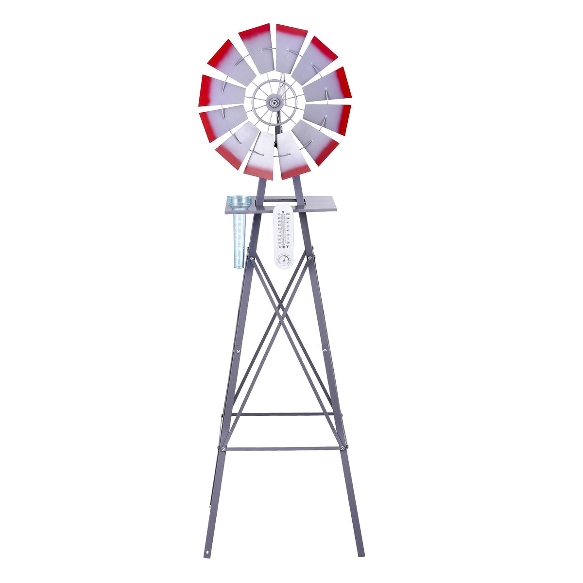 Gardeon Garden Windmill Metal Weather Station with Rain Gauge 182cm Silver