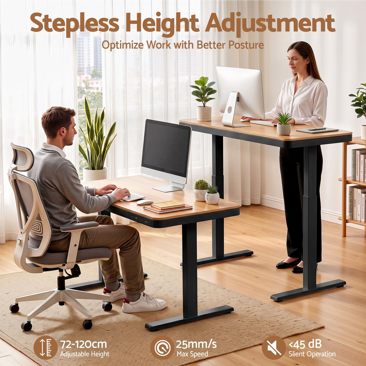Artiss Motorised Standing Desk with Storage Drawer 120cm Wood Black