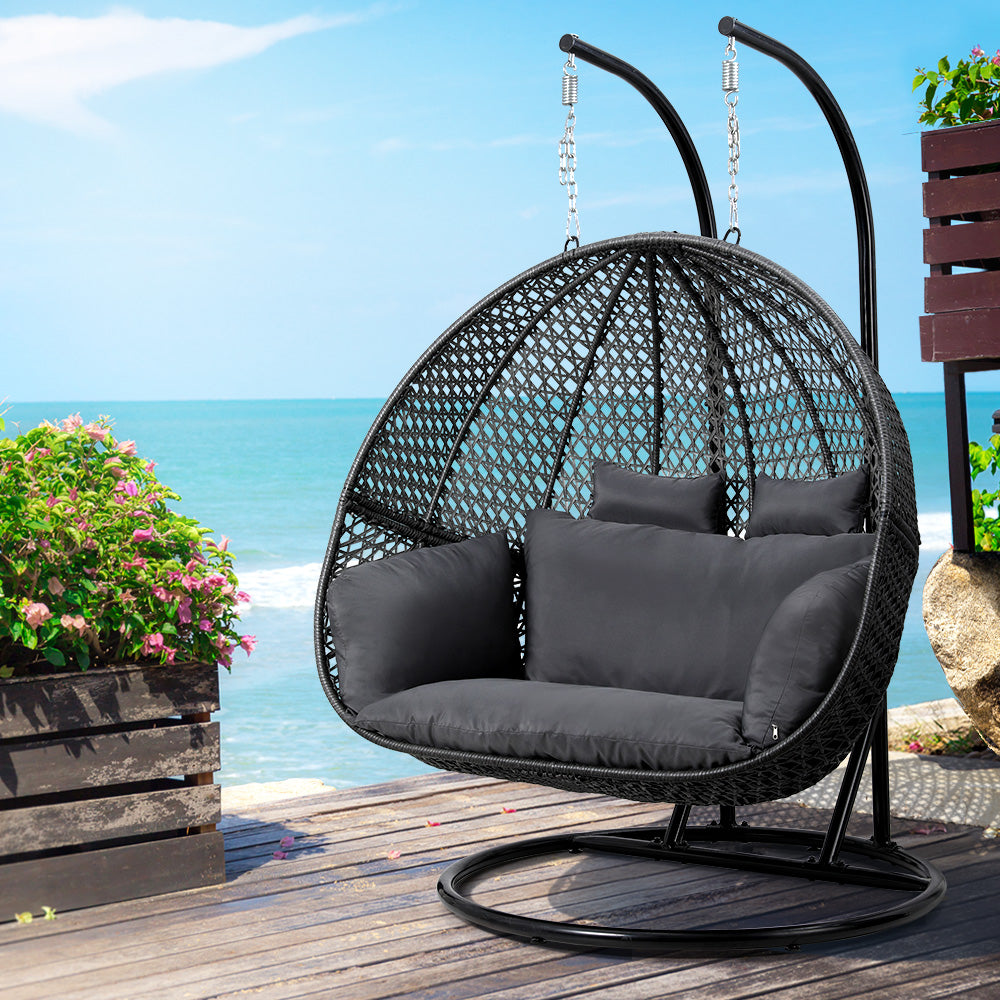 Gardeon Outdoor Swing Chair Hanging Rattan Patio Furniture Pod Stand Cushion 2 Seater